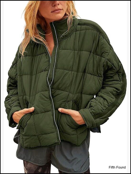 Jackets & Blazers - Women Quilted Puffer Jacket Lightweight Down Coat Long Sleeve Full Zip